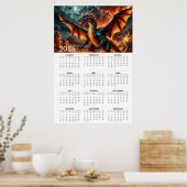 Wings of Flame: 2026 Mythical Dragon Calendar Poster (Küche)