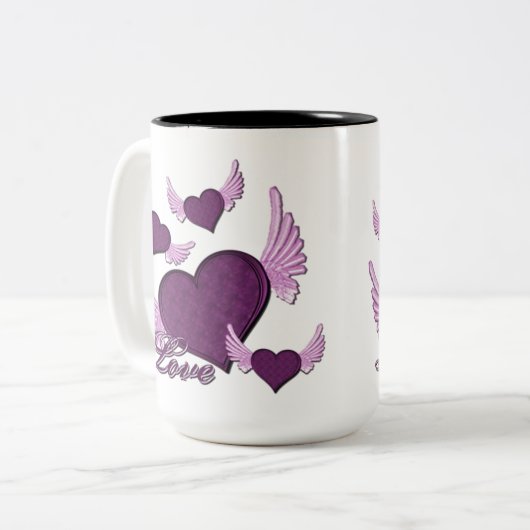 Wings of Liebe Lila Logos Kaffee Tasse (Vorderseite Links)
