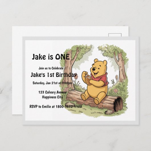 Winie die Postkarte zum ersten Geburtstag (Vorne/Hinten)