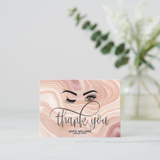 Wink Beautiful Eye staubige rosa Marmor Aftercare Empfehlungskarte (Stehend Vorderseite)