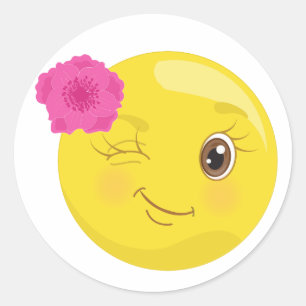 Wink Emoji mit Blumen-Aufklebern Runder Aufkleber