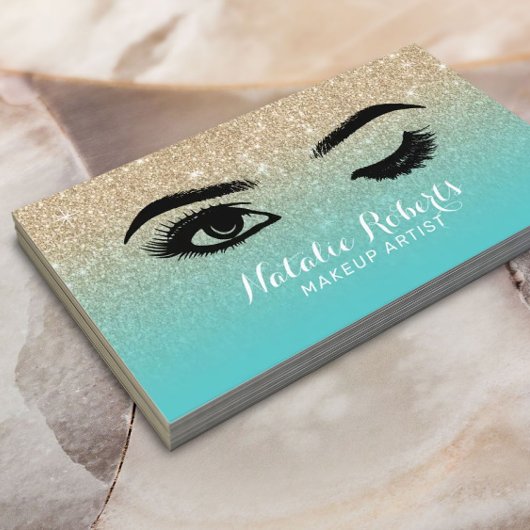 Wink Eye Lashes Eyelash Salon Aquamarin & Gold Gli Visitenkarte