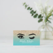 Wink Eye Lashes Eyelash Salon Aquamarin & Gold Gli Visitenkarte (Stehend Vorderseite)