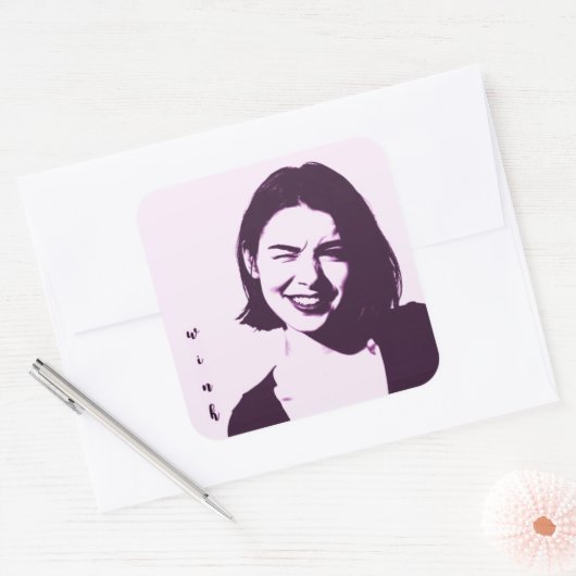 "Wink" Square Sticker flirty girl design pink sass (Umschlag)
