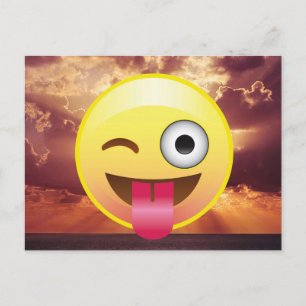 Wink Tongue Out Emoji Ocean Sunset Postcard Postkarte