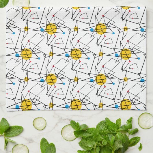 Winkelgeometrisches Retromuster Küchentuch (Gefaltet)