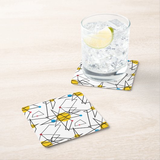 Winkelgeometrisches Retromuster Rechteckiger Pappuntersetzer (Vor Ort)