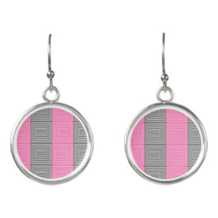 Winkelohrringe mit rosa und grauem Quadrat-Muster Ohrringe