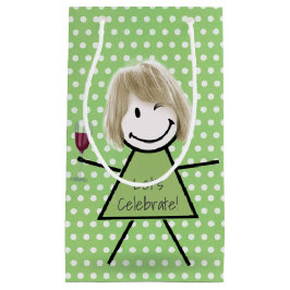 Winking Birthday Strichfigur-Mädchen auf Polka Dot Kleine Geschenktüte