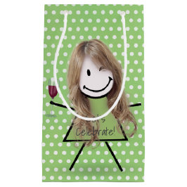 Winking Birthday Strichfigur-Mädchen auf Polka Dot Kleine Geschenktüte