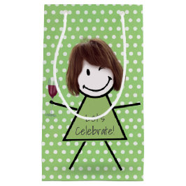 Winking Birthday Strichfigur-Mädchen auf Polka Dot Kleine Geschenktüte