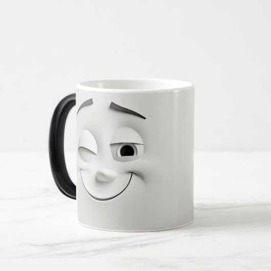 Winking Cartoon Face 3D Verwandlungstasse (Vorderseite Links)