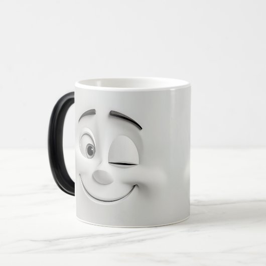 Winking Cartoon Face 3D Verwandlungstasse (Vorderseite Links)