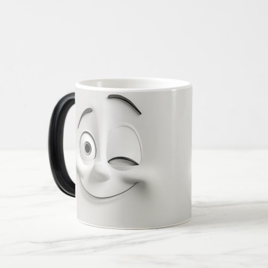 Winking Cartoon Face 3D Verwandlungstasse (Vorderseite Links)