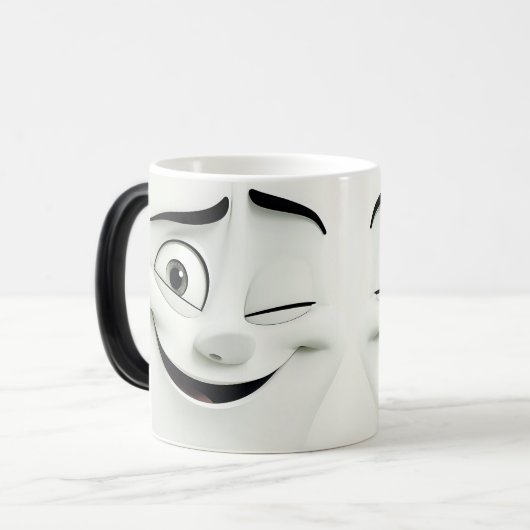 Winking Cartoon Face 3D Verwandlungstasse (Vorderseite Links)