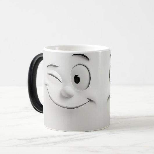 Winking Cartoon Face 3D Verwandlungstasse (Vorderseite Links)