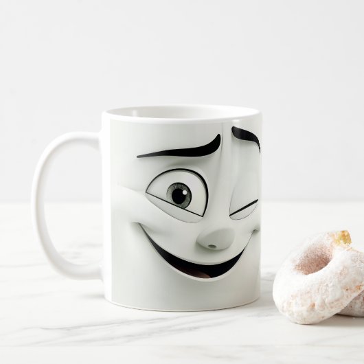Winking-Cartoon-Gesichter 3D-Tasse 9 Kaffeetasse (Mit Donut)