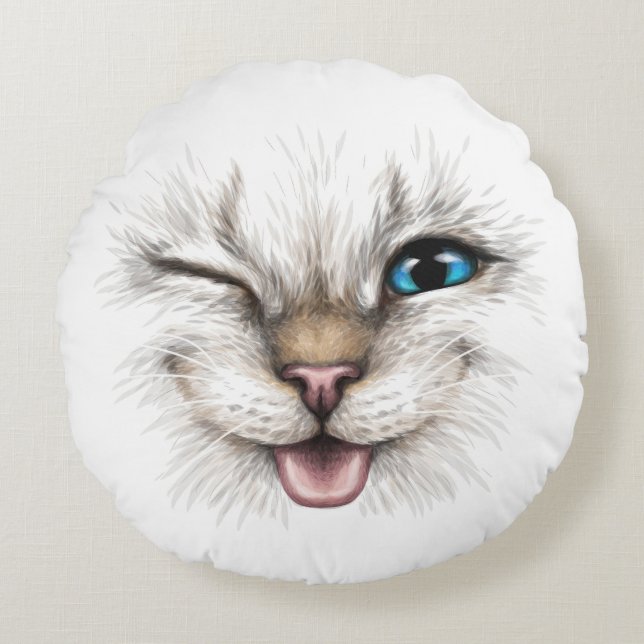 Winking Cat Rundes Kissen (Vorderseite)