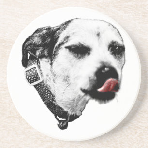 Winking Dog Untersetzer – Detail der roten Zunge