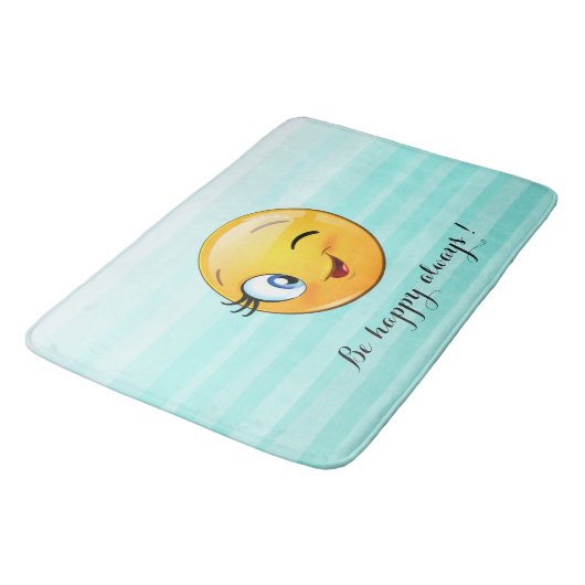 Winking Emoji Face-Be immer glücklich Badematte (Schrägansicht)