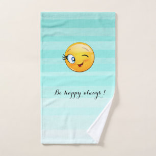 Winking Emoji Face-Be immer glücklich Badhandtuch Set