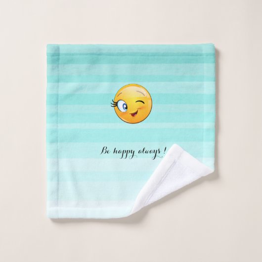 Winking Emoji Face-Be immer glücklich Badhandtuch Set (Waschlappen)