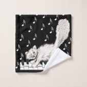 Winking Fluffy White Cat Wandern auf Klaviertasten Waschlappen (Waschlappen)