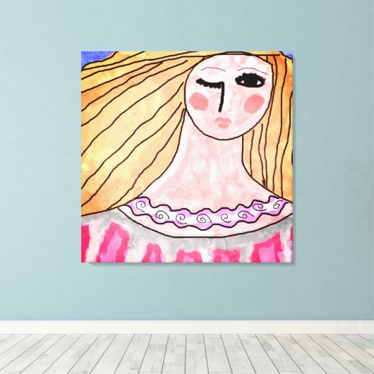 Winking Frau Abstrakte digitale Canvas Print Leinwanddruck (Insitu (Holzboden))