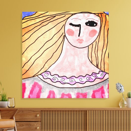 Winking Frau Abstrakte digitale Canvas Print Leinwanddruck (Insitu (Wohnzimmer))