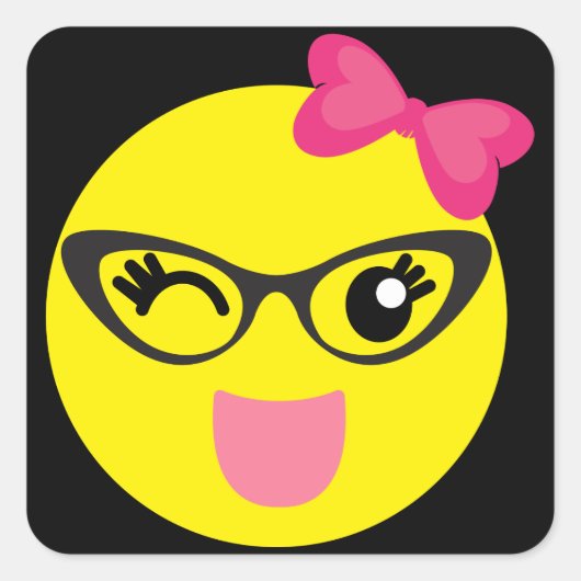 Winking Girly Emoji Quadratischer Aufkleber (Vorderseite)