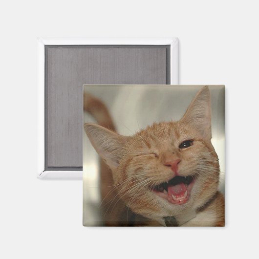 Winking Happy Ginger Cat Magnet (Vorderseite/Rückseite)