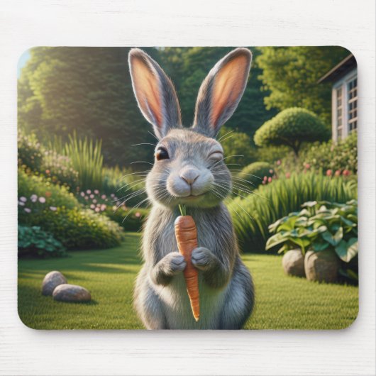 Winking Rabbit Holding a Carrot Mousepad (Vorne)