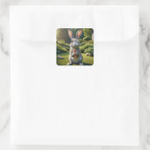 Winking Rabbit mit Karotte Quadratischer Aufkleber (Tasche)