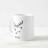 Winking Red Bow Reindeer Christmas Custom Name Kaffeetasse (Vorderseite Links)