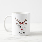 Winking Red Bow Reindeer Christmas Custom Name Kaffeetasse (Links)