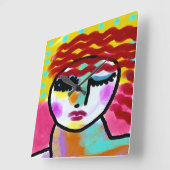 Winking Red Haired Woman Abstrakt Art Quadratische Wanduhr (Winkel)