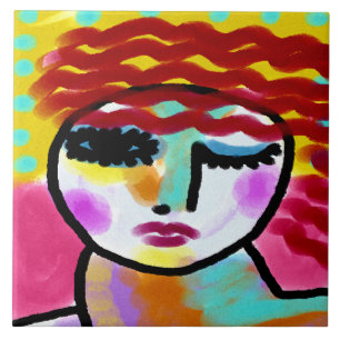 Winking Red Haired Woman Original Abstrakt Art Fliese
