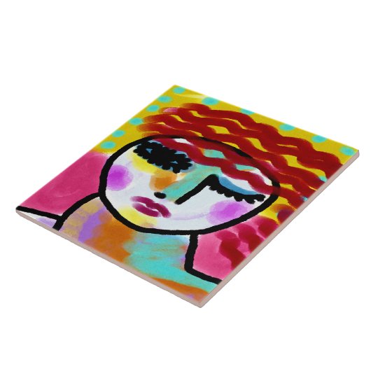 Winking Red Haired Woman Original Abstrakt Art Fliese (Seite)