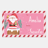 Winking Santa Kid Christmas Pink Gift Tag Sticker (Vorderseite)
