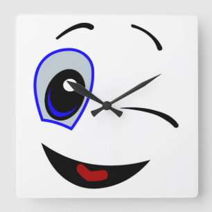 WINKING SMILEY QUADRATISCHE WANDUHR