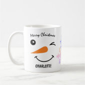 Winking Snowmans Gesicht, Schneeflocke, frohe Weih Kaffeetasse (Links)