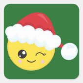 Winking Weihnachtsmannmütze Emoji Quadratischer Aufkleber (Vorderseite)