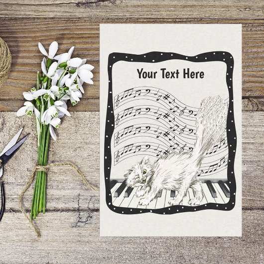 Winking White Cat tanzen auf Piano Black Frame Seidenpapier