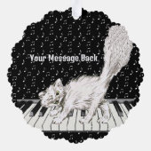 Winking White Cat Wandern auf Piano-Musiknoten Ornament Karte (Rückseite)