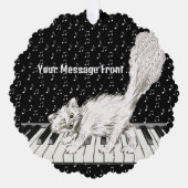 Winking White Cat Wandern auf Piano-Musiknoten Ornament Karte (Vorderseite)