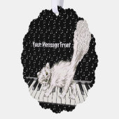 Winking White Cat Wandern auf Piano-Musiknoten Ornament Karte (Links)