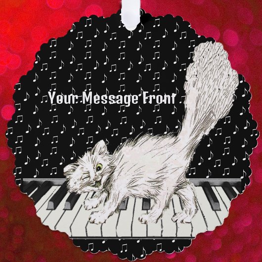 Winking White Cat Wandern auf Piano-Musiknoten Ornament Karte