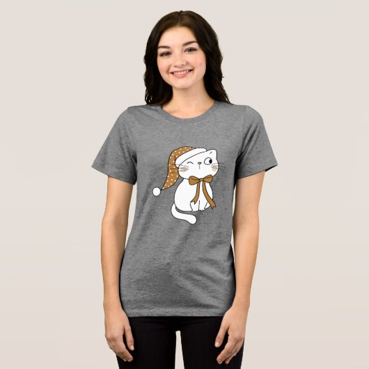 Winking Winter Cat Tri-Blend Shirt (Vorderseite voll)
