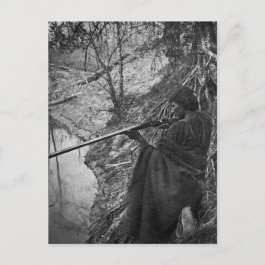 Winnebago Indischer Chefente Jagd Graustufen Postkarte (Vorderseite)