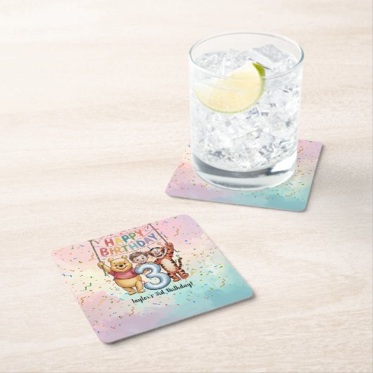 Winnie the Pooh | Happy Birthday Rechteckiger Pappuntersetzer (Vor Ort)